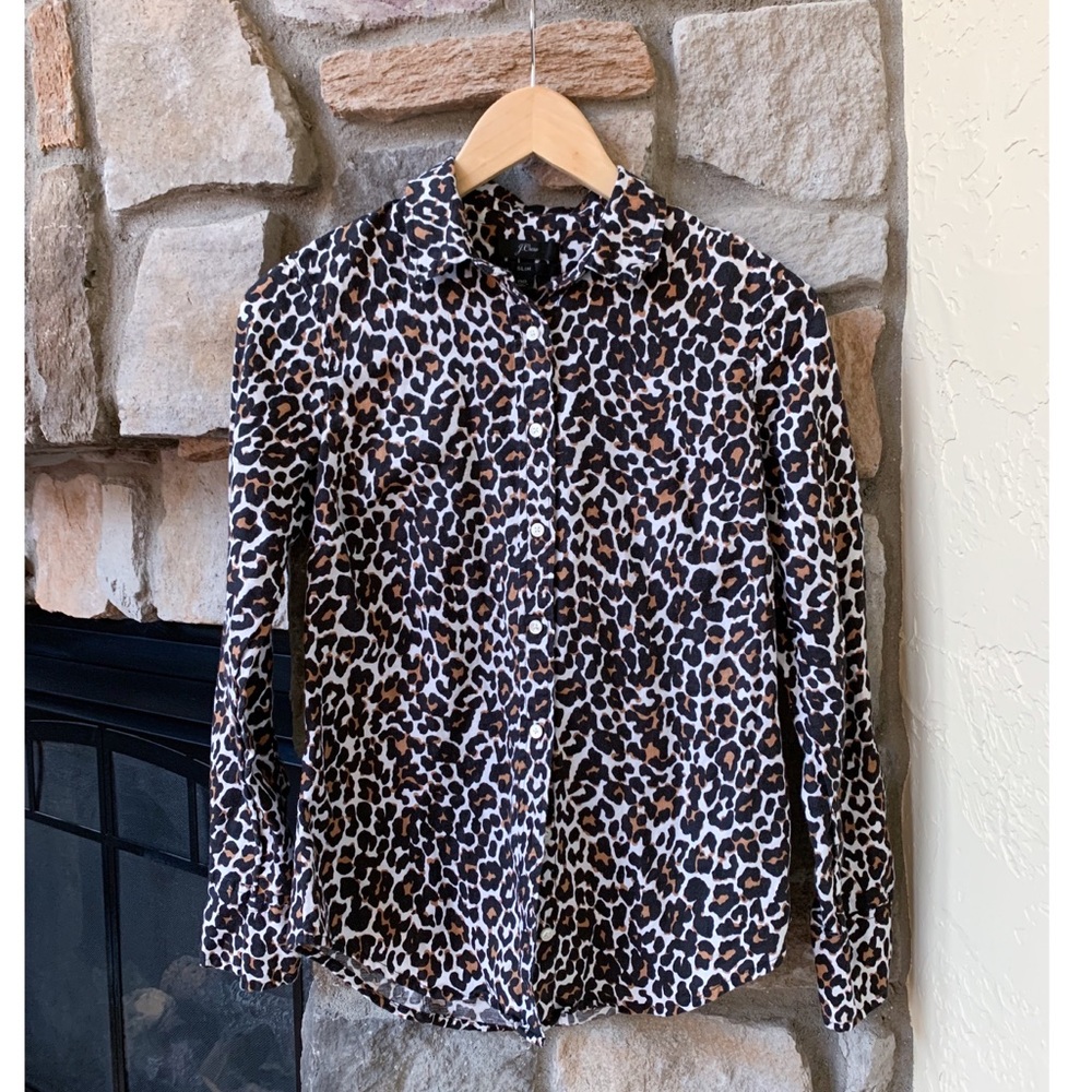 J.Crew Linen Leopard Button Down Size 00